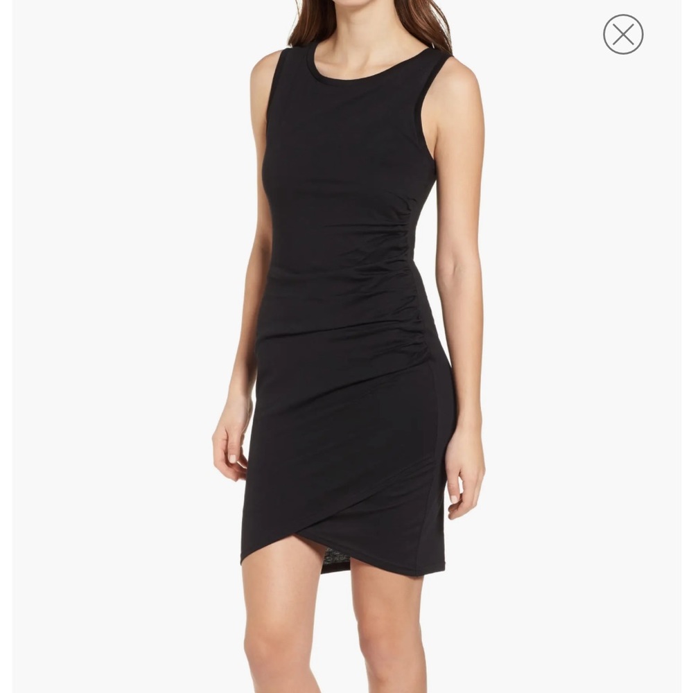 Leith Ruched Body-Con Sleeveless Dress M Black